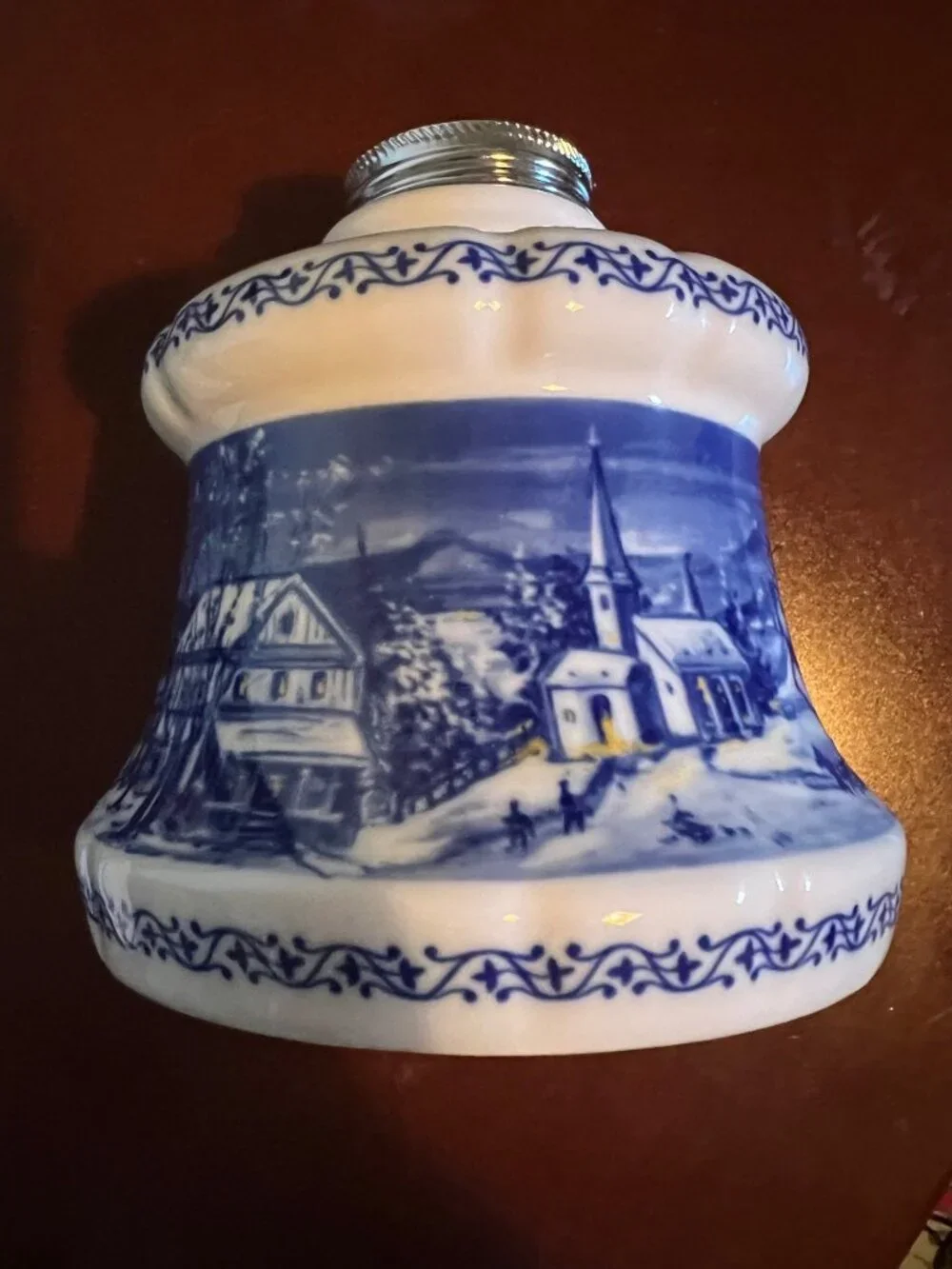 Porcelain Oil Base Lamp Base Vintage 1980 Blue Winters Eve Lamplight Farms Limit